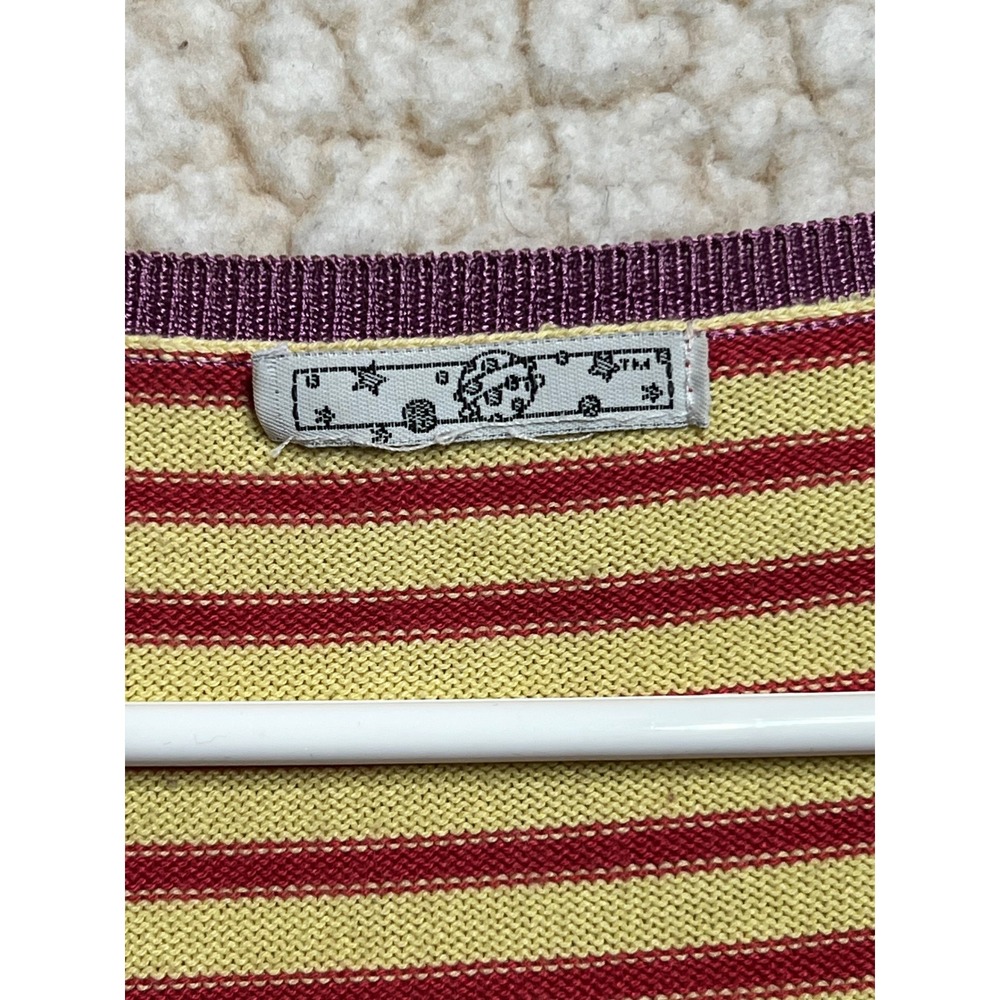 Vintage 90s Colorful Striped Cardigan Sweater V-Neck Purple Pink Yellow Red - Picture 3 of 6